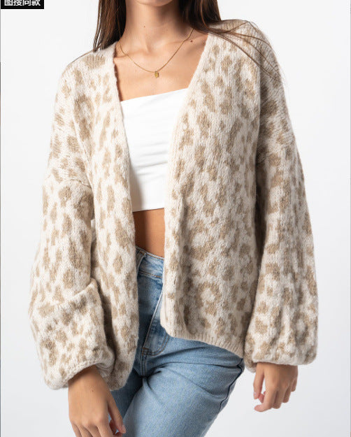 Damen Strickjacke Leopardenmuster Trendy Style
