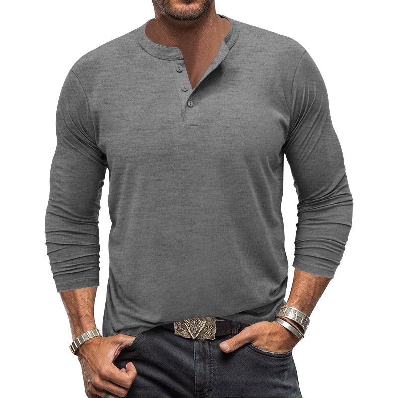 Herren Langarm T-Shirt Elegant Knopfleiste