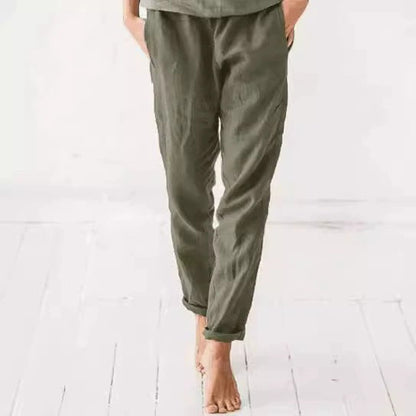 Damen Leinenhose Bequem Elegant mit Taschen