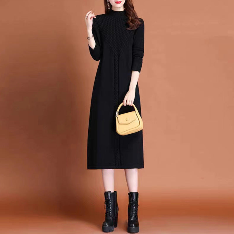 Damen Maxikleid Elegantes Strickdesign Hochgeschlossen