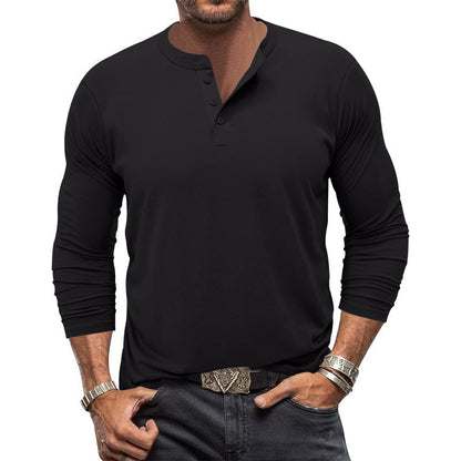Herren Langarm T-Shirt Elegant Knopfleiste