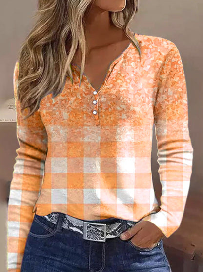 Damen Langarmshirt Elegantes Design mit Knöpfen