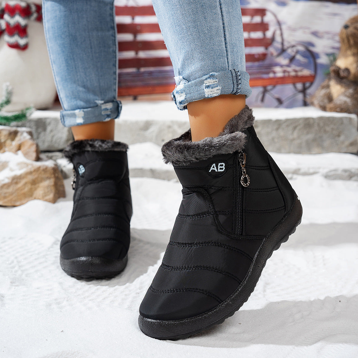 Damen Winterstiefel Warm Praktisch Reißverschluss