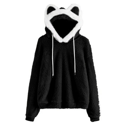 Damen Hoodie Kuschelig Katzengesicht Süß