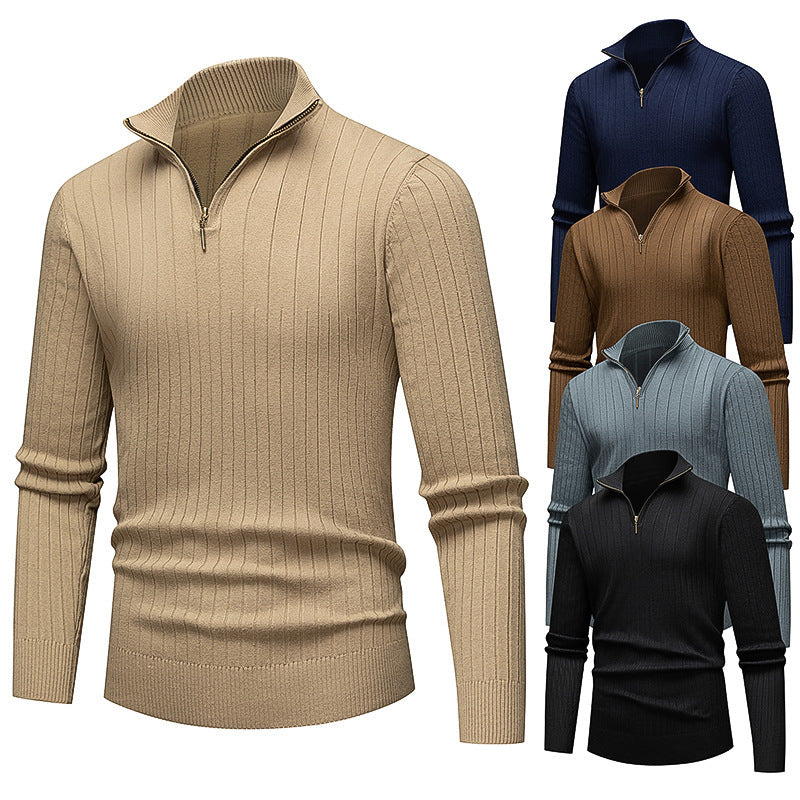Herren Strickpullover Modern Stehkragen Reißverschluss Qualität - IdealeKleiden