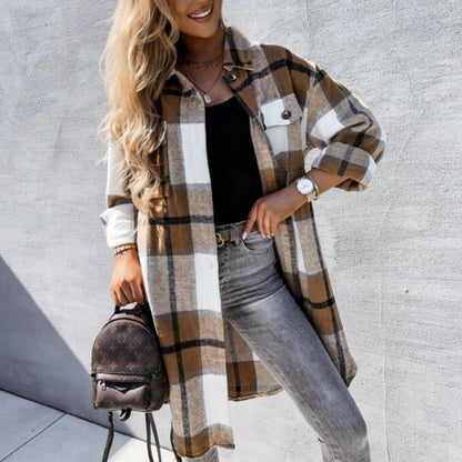Damen Karo Overshirt mit Knöpfen und Taschen Modern Stylish