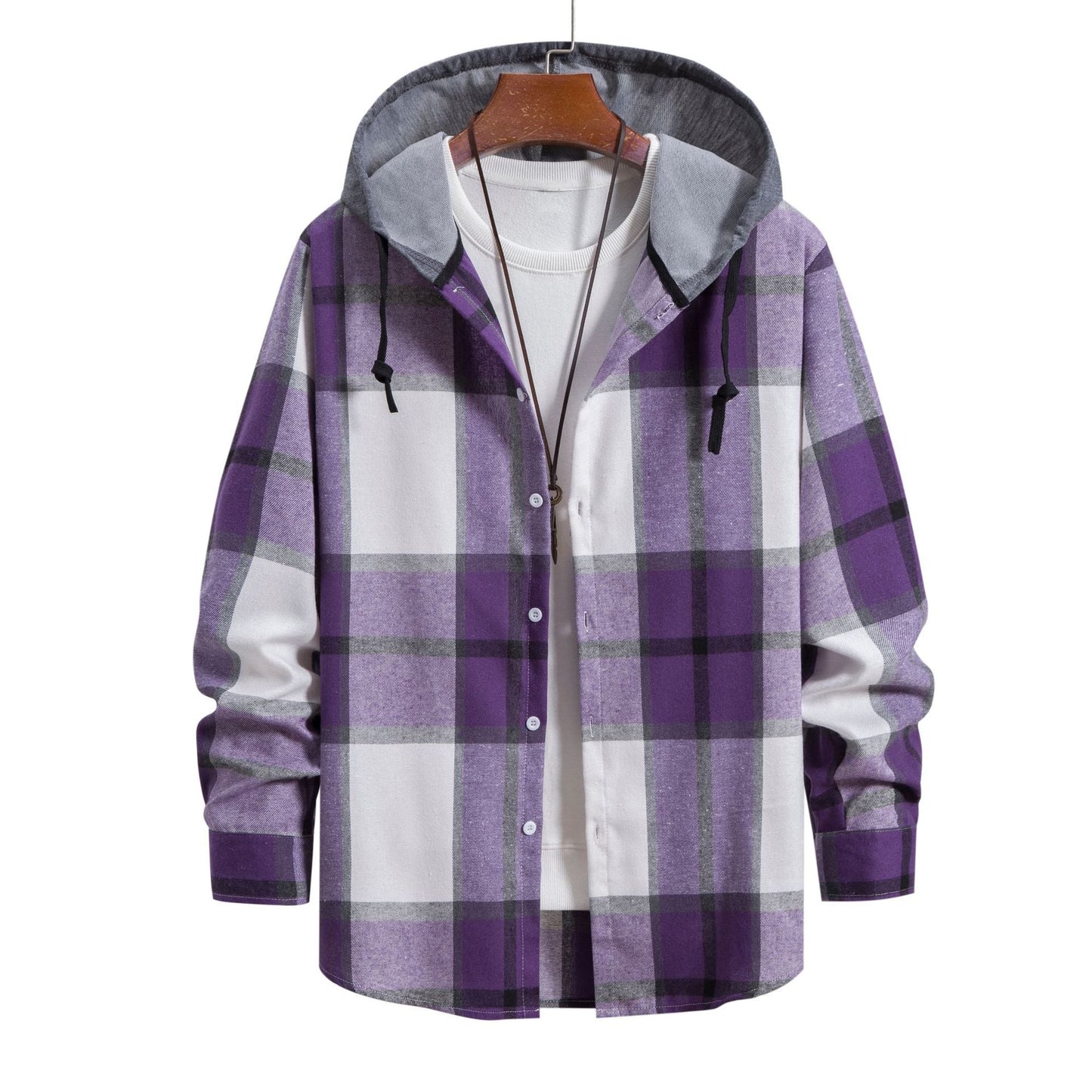 Herren Flanellhemd Kapuze Karo Modern Stylish - IdealeKleiden