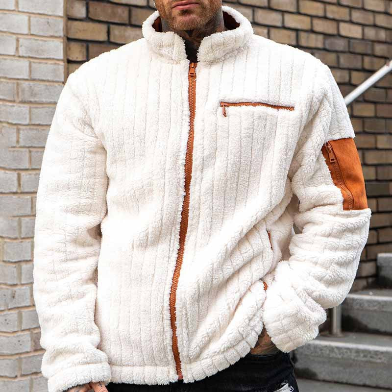 Fleecejacke Bequem Rippoptik Vollreißverschluss Taschen