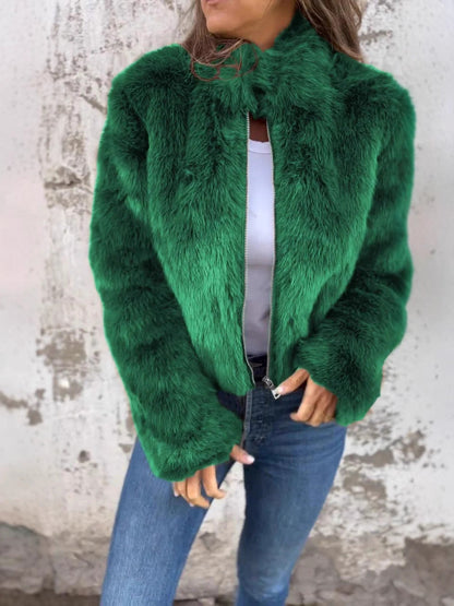 Kunstpelz Mantel Oversized Reißverschluss