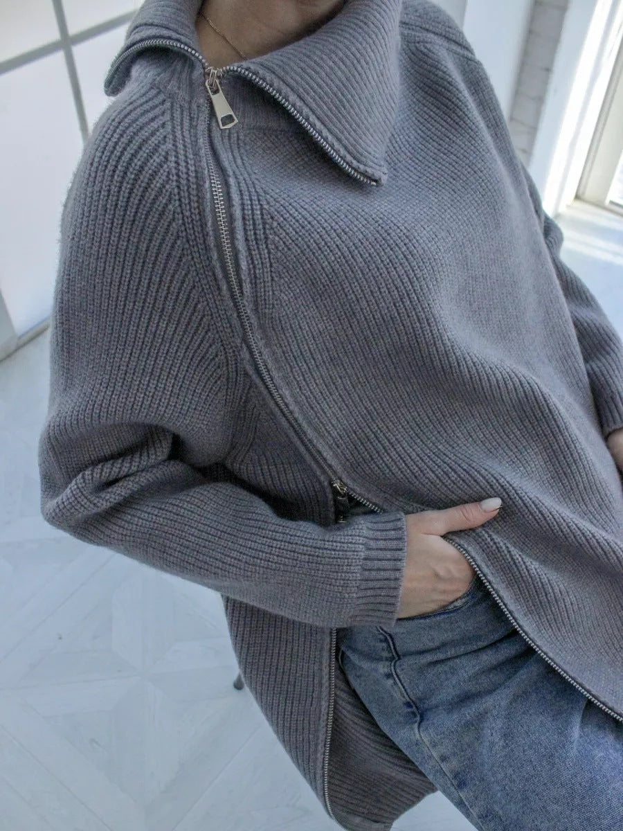 Damen Pullover Warm Bequem Reißverschluss