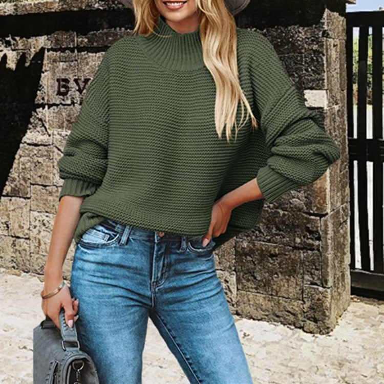 Damen Pullover Weich Strickmuster Hochkragen