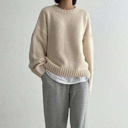 Übergrößer Pullover aus Wolle Rundhals mit Rippenbündchen