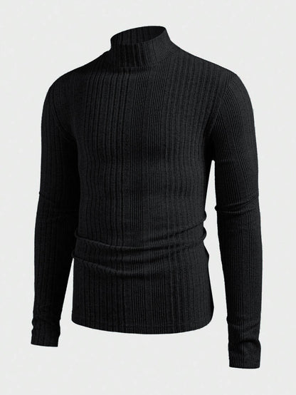 Herren Pullover Strick Hochkragen Rippoptik