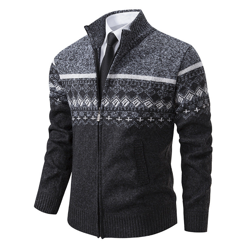 Herren Pullover Stehkragen Norweger Muster Winterjacke