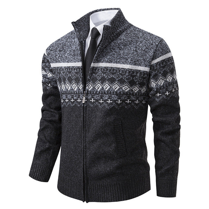 Herren Pullover Stehkragen Norweger Muster Winterjacke