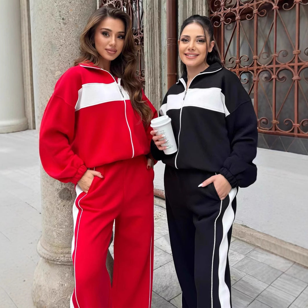 Damen Sportliches Loungewear Set mit Hochkragen und Reißverschluss - IdealeKleiden