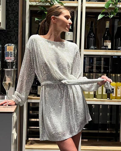 Damen Partykleid Glitter Lurex Elegant Geschnürt