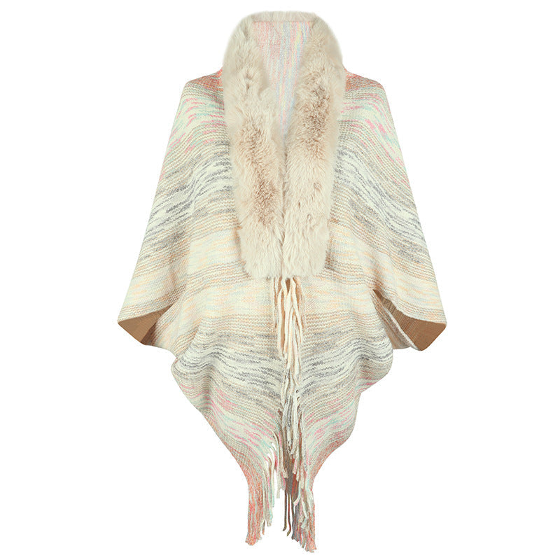 Damen Poncho Elegant Kunstfell Kragen Frauen Mantel