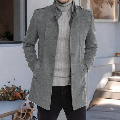 Herren Wintermantel Elegant Stehkragen Taschen