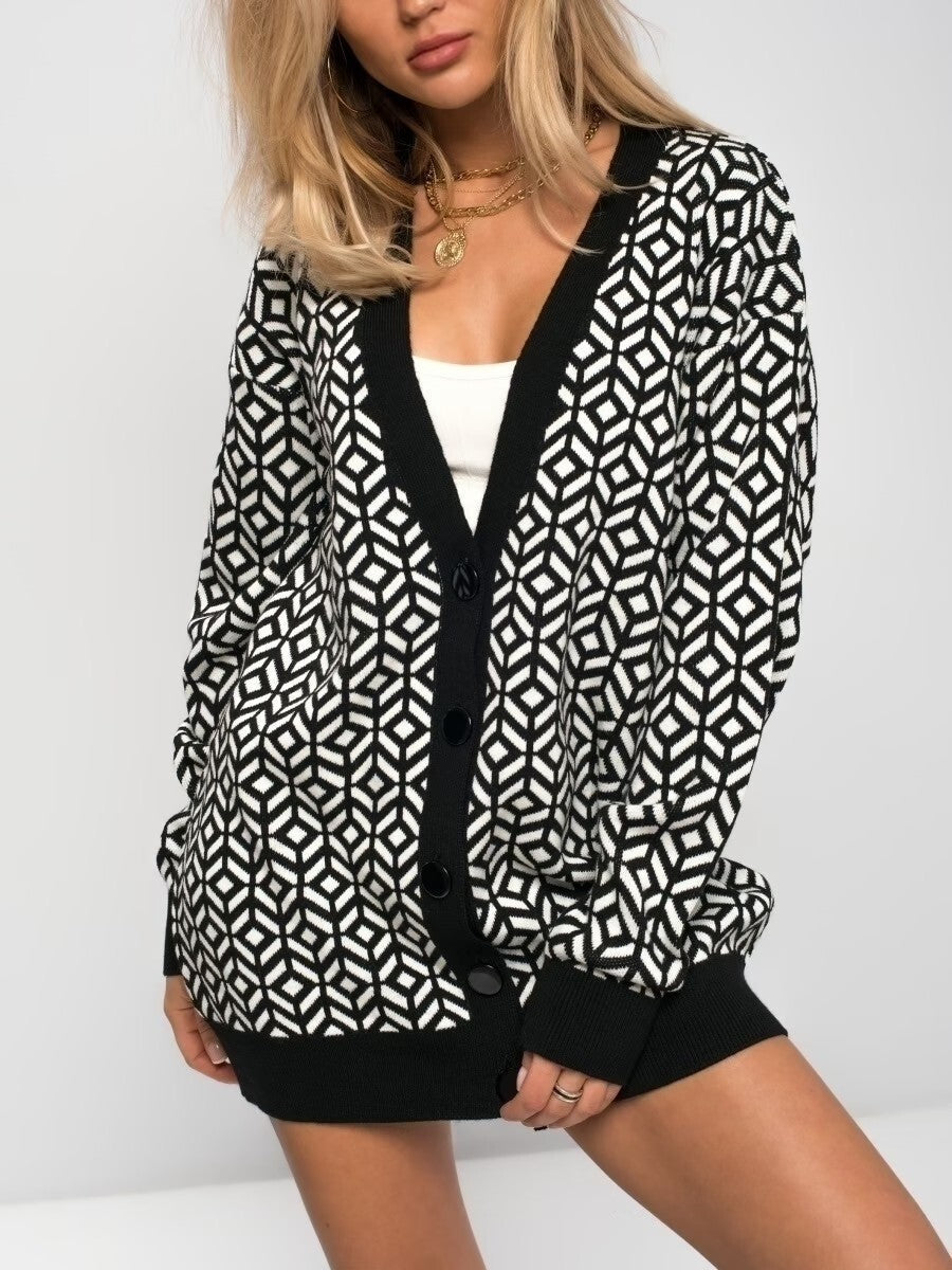 Große Strickjacke Oversized V-Ausschnitt Wollmischung