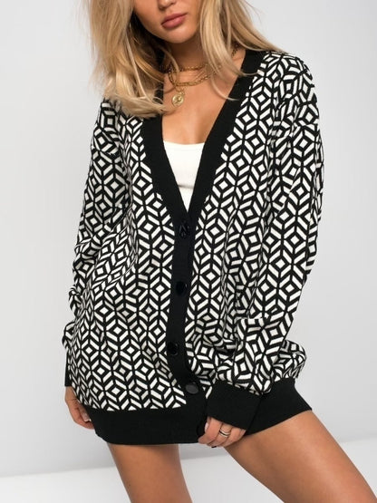 Große Strickjacke Oversized V-Ausschnitt Wollmischung