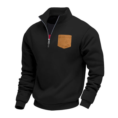 Herren Sweatpullover Modern Halbzipper Brusttasche
