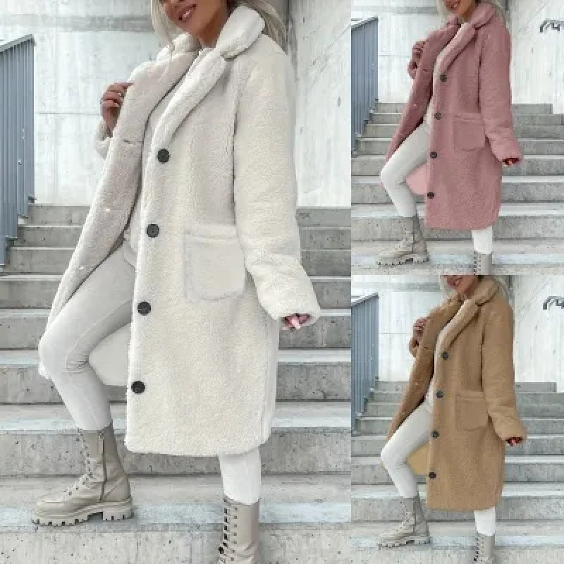 Damen Fleece-Mantel Weich Mit Taschen - IdealeKleiden
