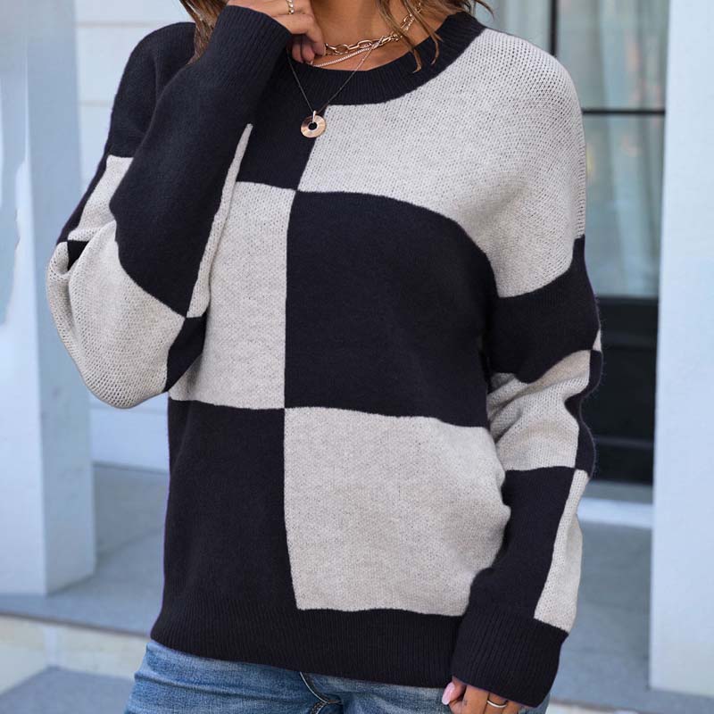 Karierter Strickpullover Damen Elegant