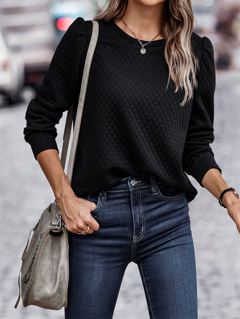 Damen Pullover Strukturiert Puffärmel Modern Stylish