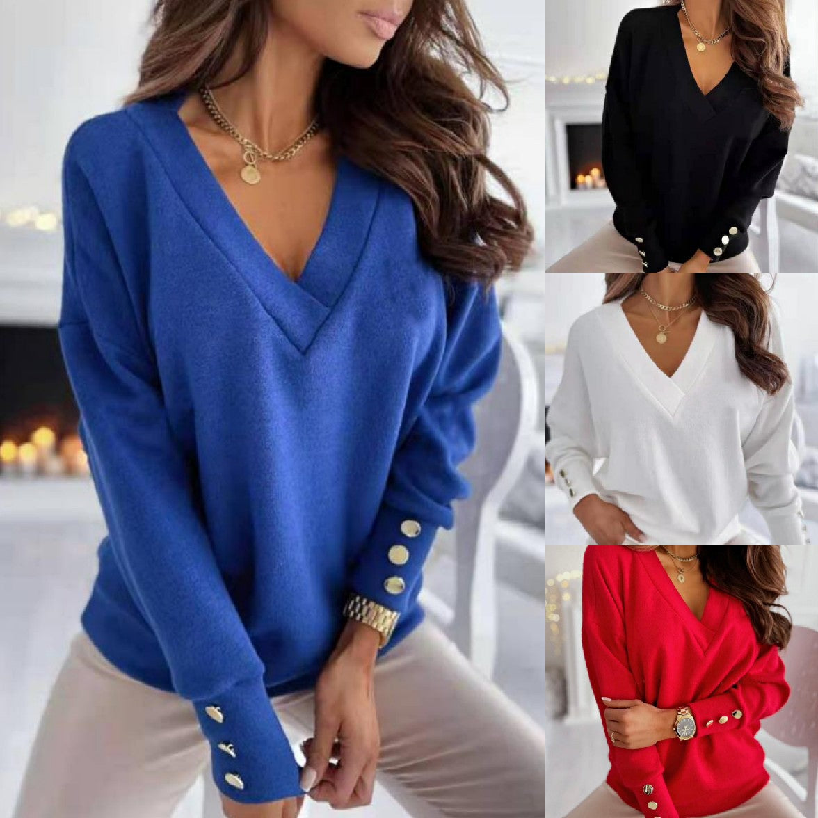 Damen Pullover Lässig Weite Ärmel Soft Stoff - IdealeKleiden