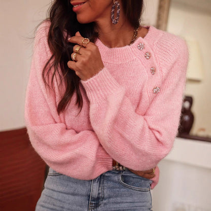 Damen Pullover Oversize Strass Verziert Elegant - IdealeKleiden