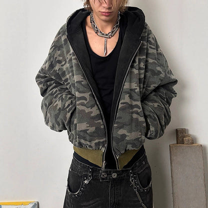 Große Damen Camo-Jacke Kapuze Reißverschluss - IdealeKleiden