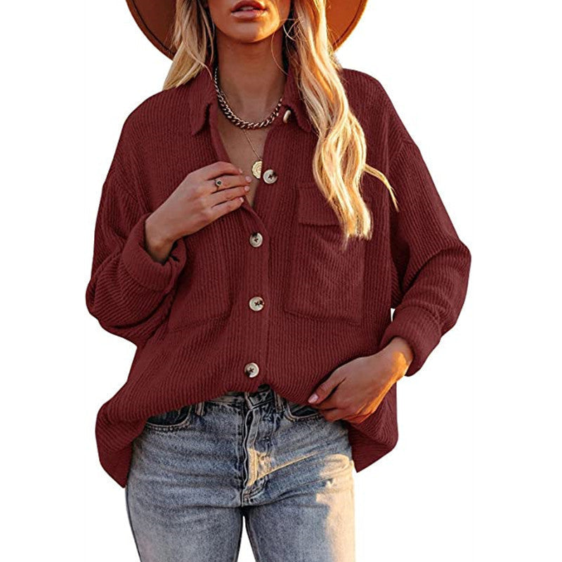 Damen Oversize Bluse mit Struktur und Knöpfen