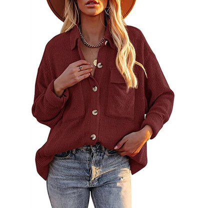 Damen Oversize Bluse mit Struktur und Knöpfen