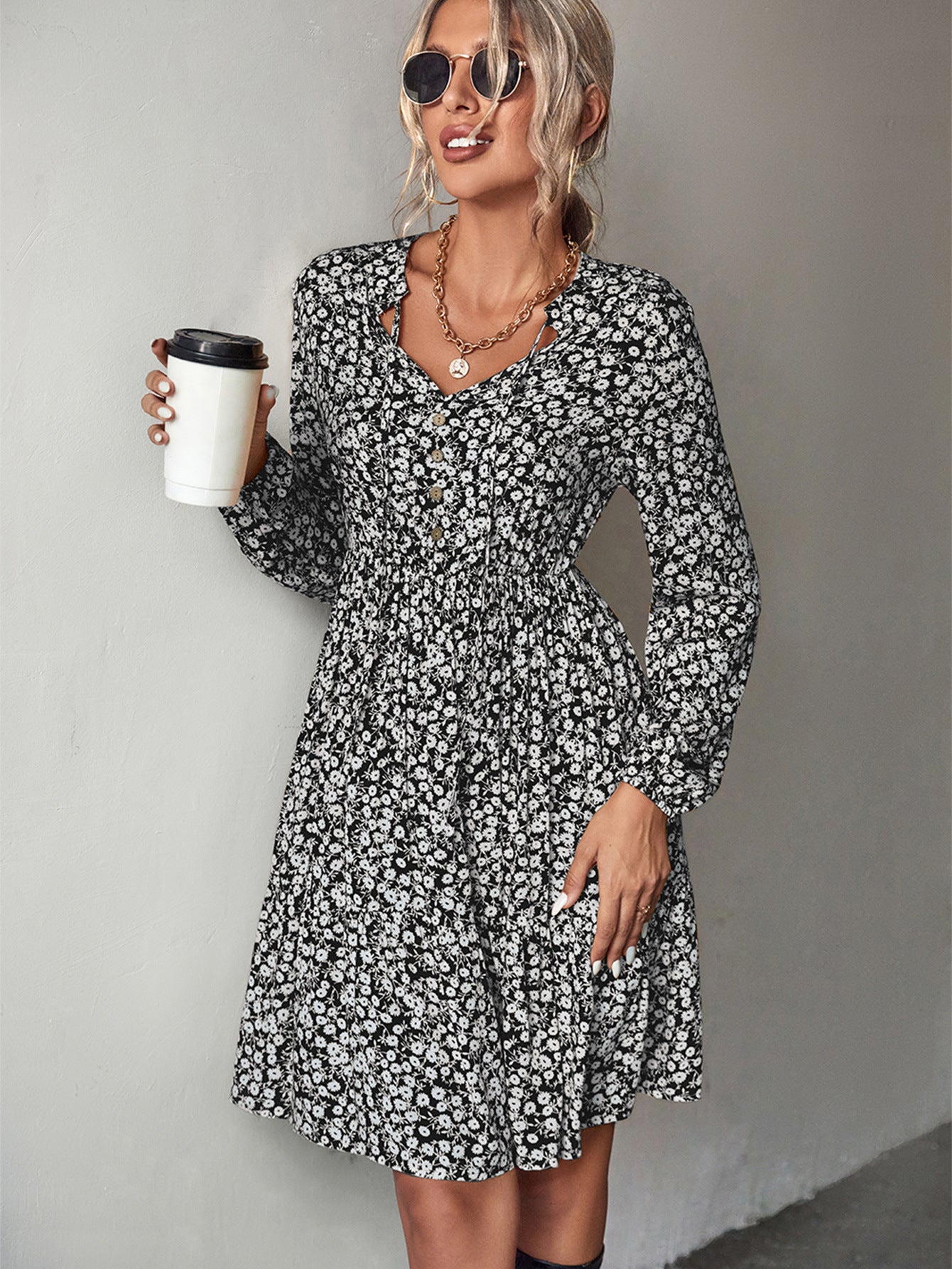Sommerkleid Blumenmuster Rüschenkleid Elastisch