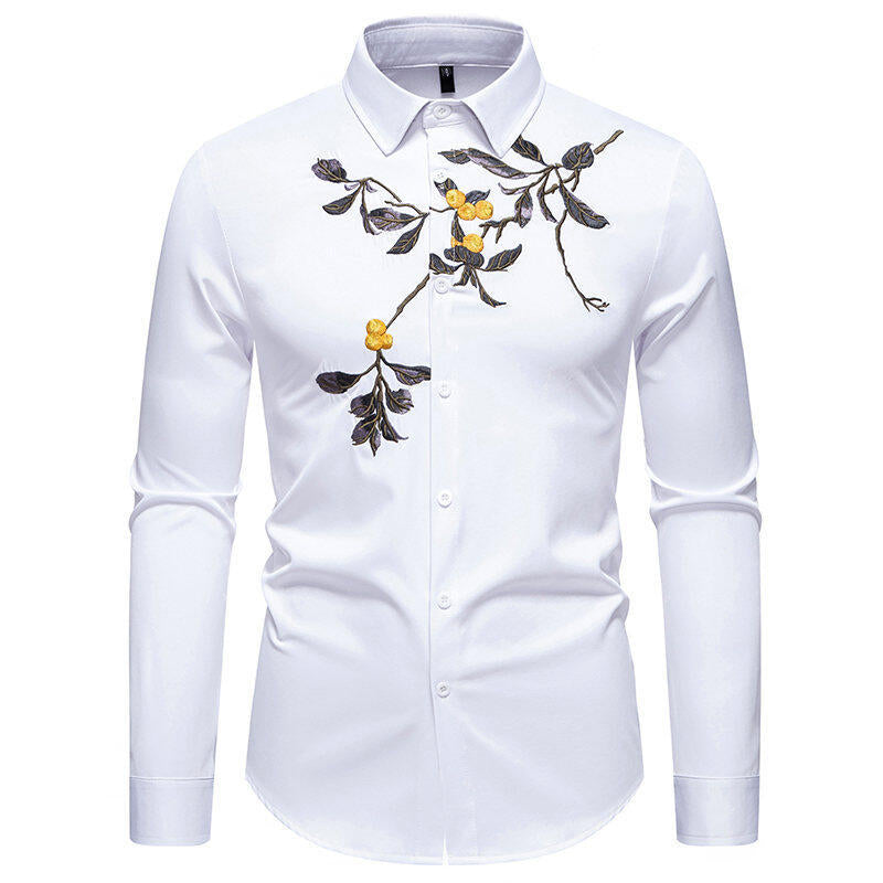Herren Hemd Elegant Bestickt Langarm