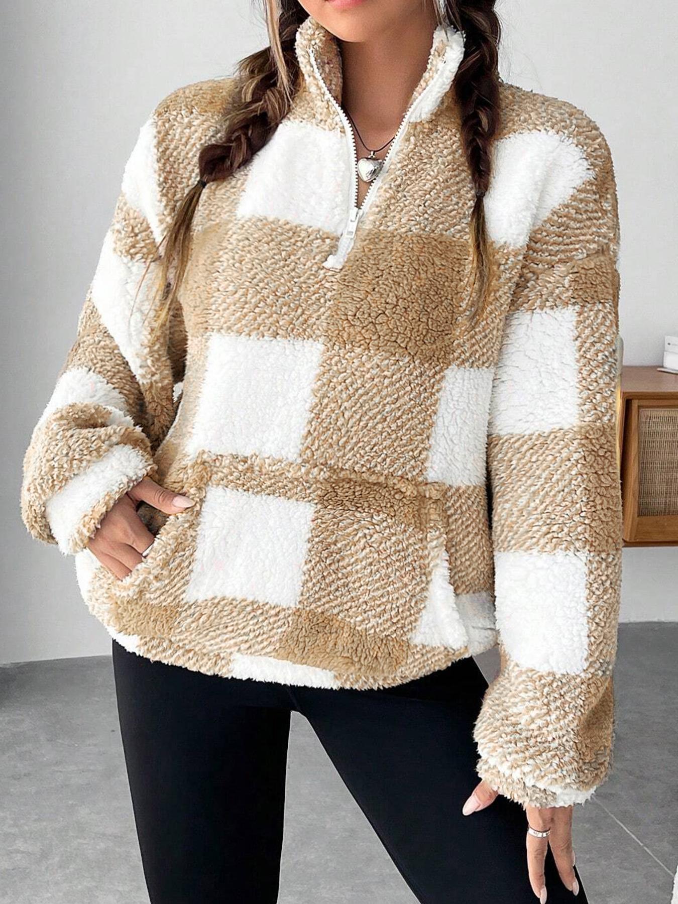 Damen Fleece-Jacke Warm mit Reißverschluss und Taschen