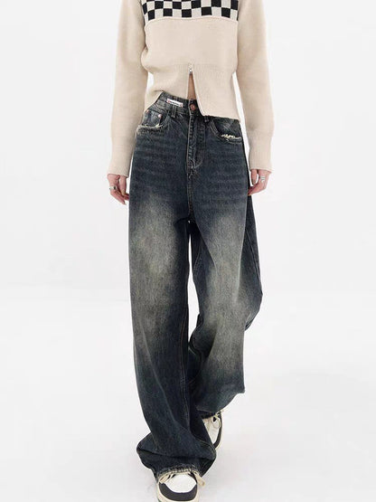 Damen Baggy Jeans Verwaschen Relaxed Fit