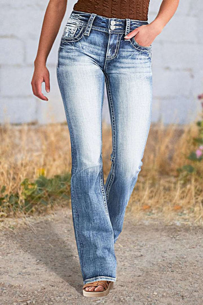 Damen Jeans Bootcut Vintage Look Elegante Nähte