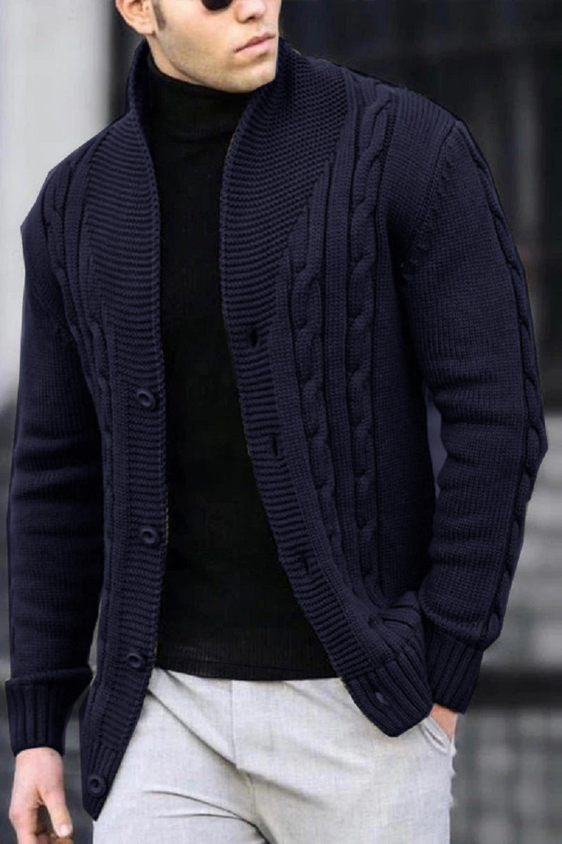 Herren Strickjacke Robust Zopfmuster Knopfverschluss