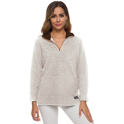 Damen Fleece Pullover Weich Hochkragen Reißverschluss