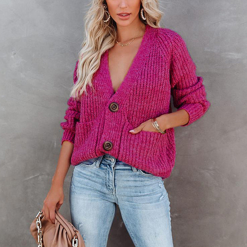 Damen Strickjacke Lässig Mit Taschen