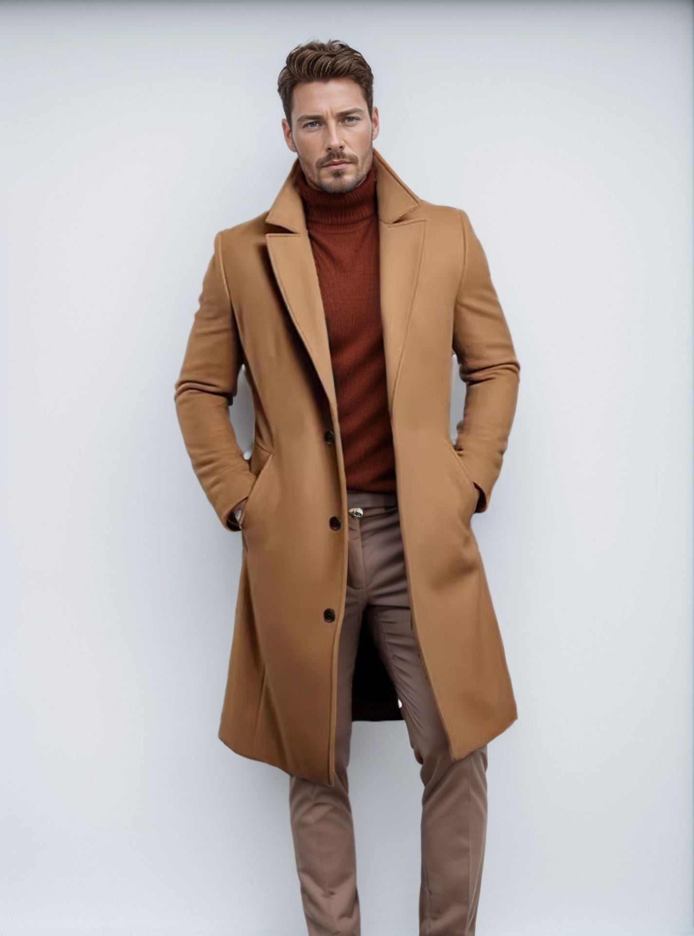 Herren Mantel Elegant Woll Obermaterial Struktur Optik