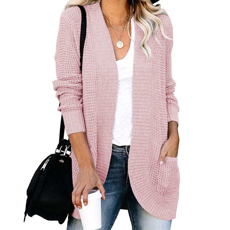 Damen Strickjacke Lässig Offene Front mit Taschen