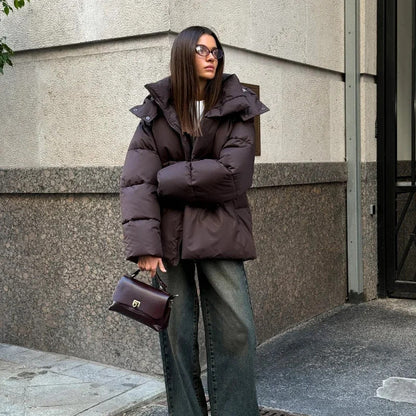 Damen Winterdaunenjacke Elegant Hochschließend