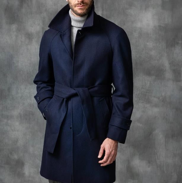 Herren Mantel Elegant Gürtel Klassisch