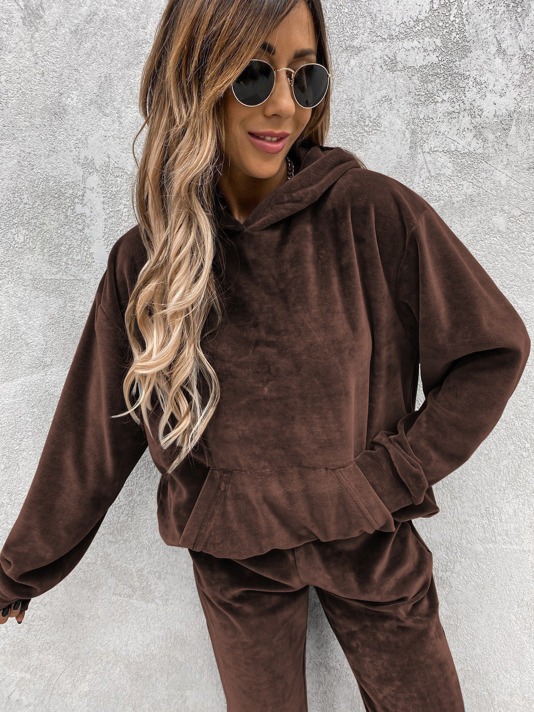 Damen Sportanzug Mikrofaser Kapuze Taschen Aktivewear