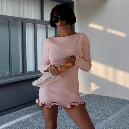 Damen Minikleid Elegant Figurbetont Volant Ärmel