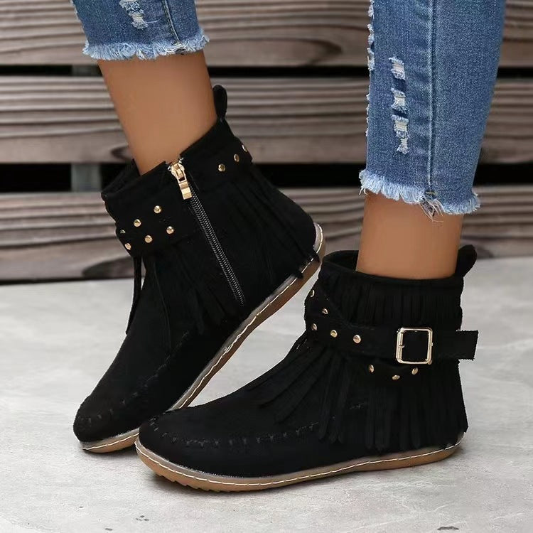 Lederschuhe Frauen Stiefel Mokassin Style Nieten