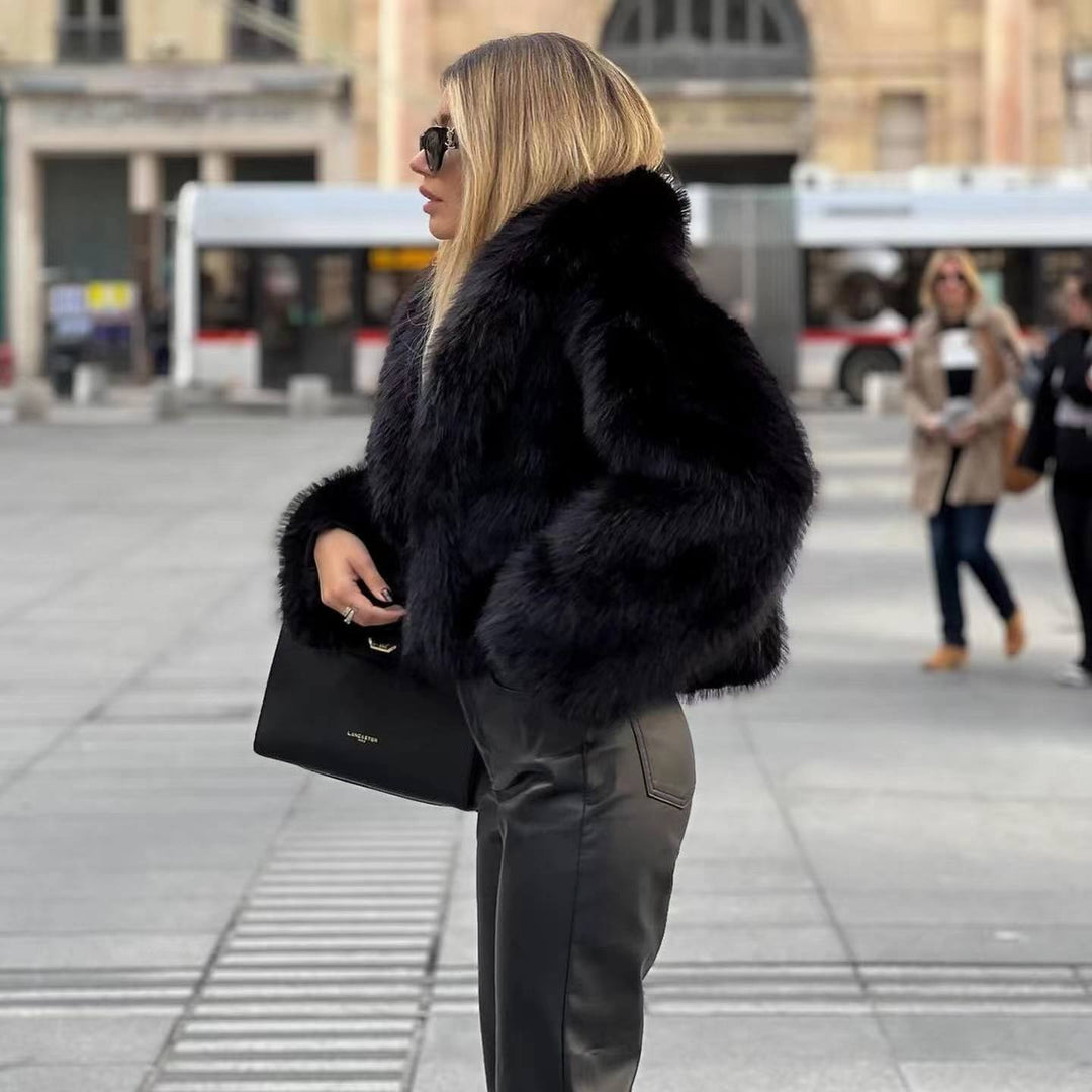 Oversized Pelzjacke Kurz Design Schal Kragen - IdealeKleiden